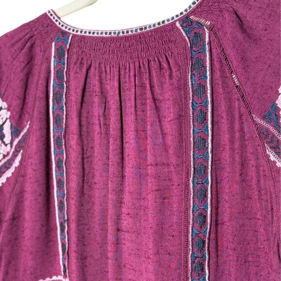 Free People All My Life Wine Embroidered Smocked Mini Dress Women’s XS Boho Chic - Picture 9 of 13
